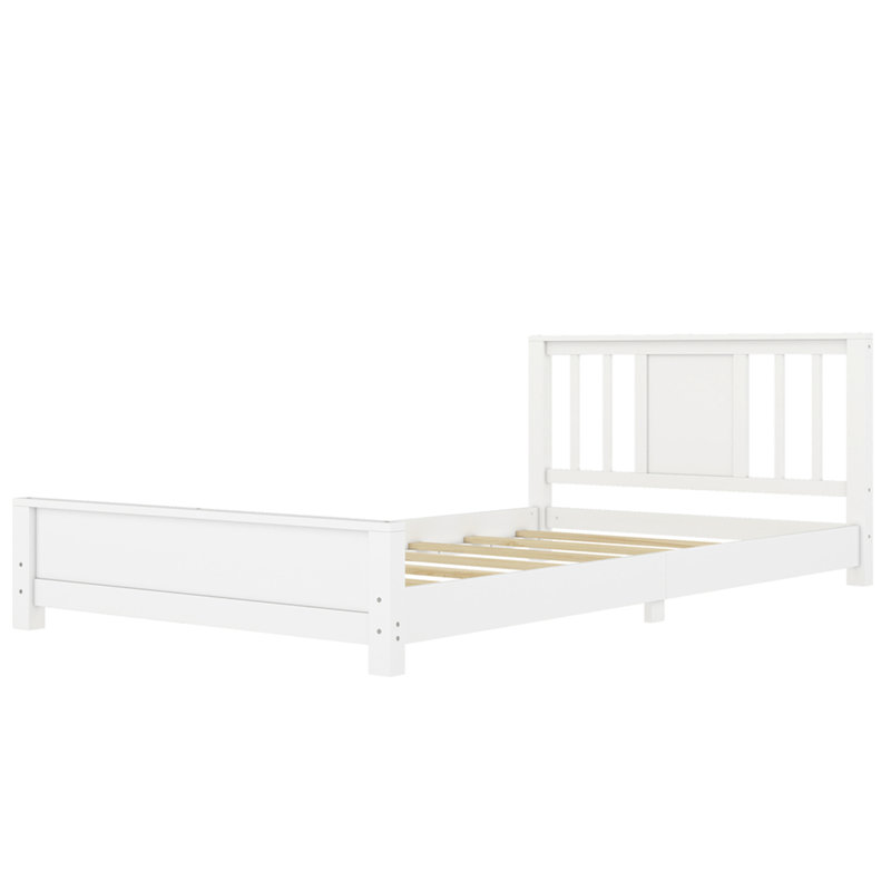 Base de lit plateforme simple avec tête de lit, base de lit plateforme en bois massif, lit de plancher avec lattes de support, blanc