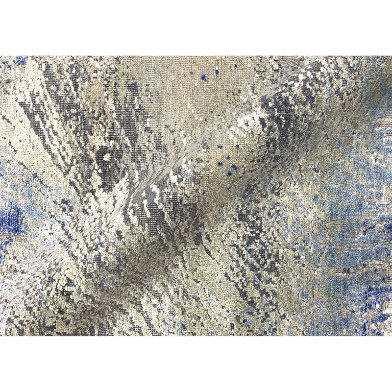 Tapis rectangulaire argent / bleu / noir / ivoire, Rectangle de 5 pi x 8 pi