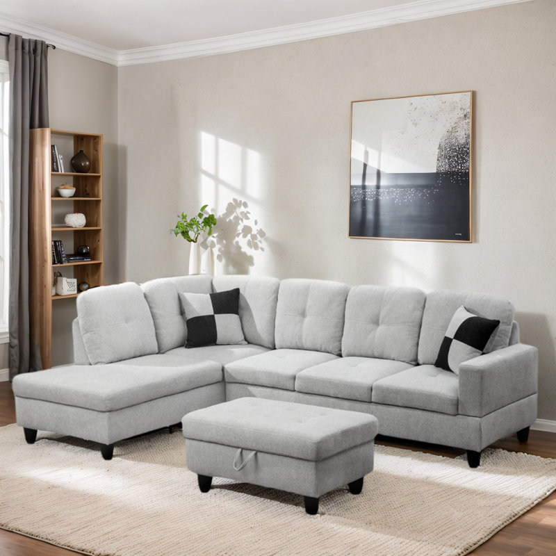 Palmer Square Upholstered Sectional, Left Hand Facing, Gray