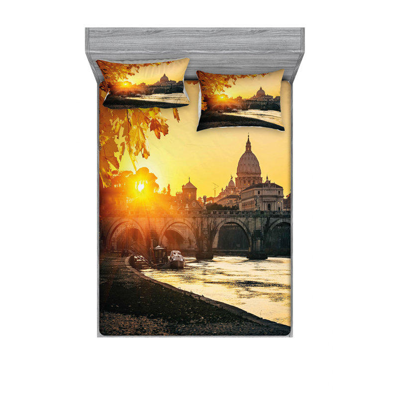 Ensemble de draps romantiques pour le coucher de soleil à tiber river st peter rome city italie europe