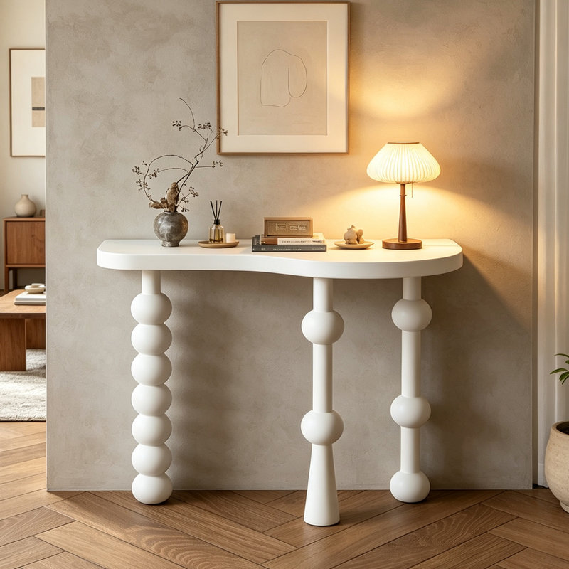 Console Mid-Century blanche, H 31,5 po x l 47,2 po x P 13,8 po