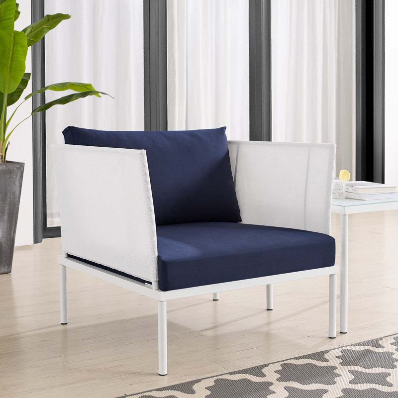 Fauteuil de patio extérieur en aluminium Harmony Sunbrella par Modway, Sunbrella® bleu marine