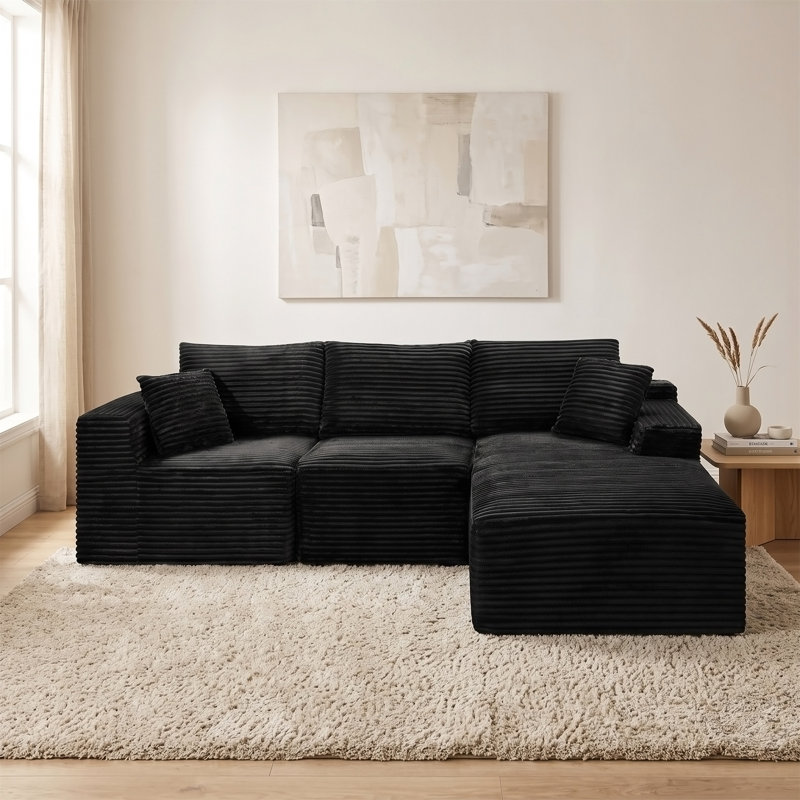 Canapé modulaire 103,9 po avec méridienne en L, Black Corduroy