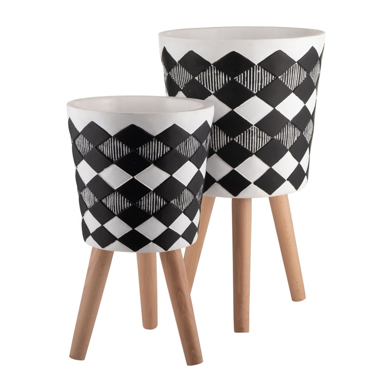 Jardinière en diamant S / 2 10/12 po avec pieds en bois