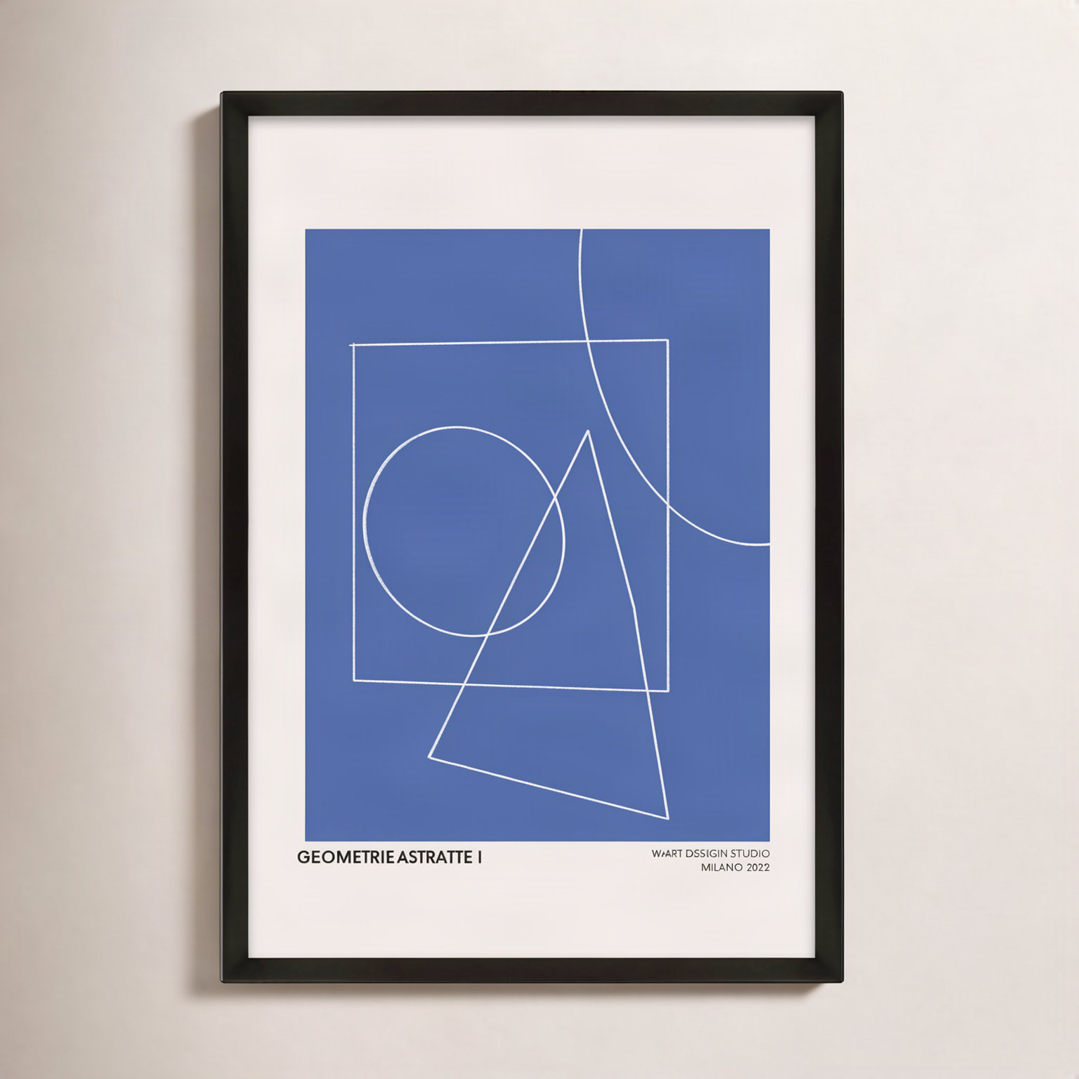 Caila "Geometric Abstraction in Blue" Print, 38" H x 26.5" W x 1.25"D, Black