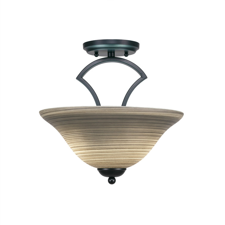 Zilo Semi-Flush 2-Bulbs Shown In Dark Granite Finish With 12" Cayenne Linen Glass