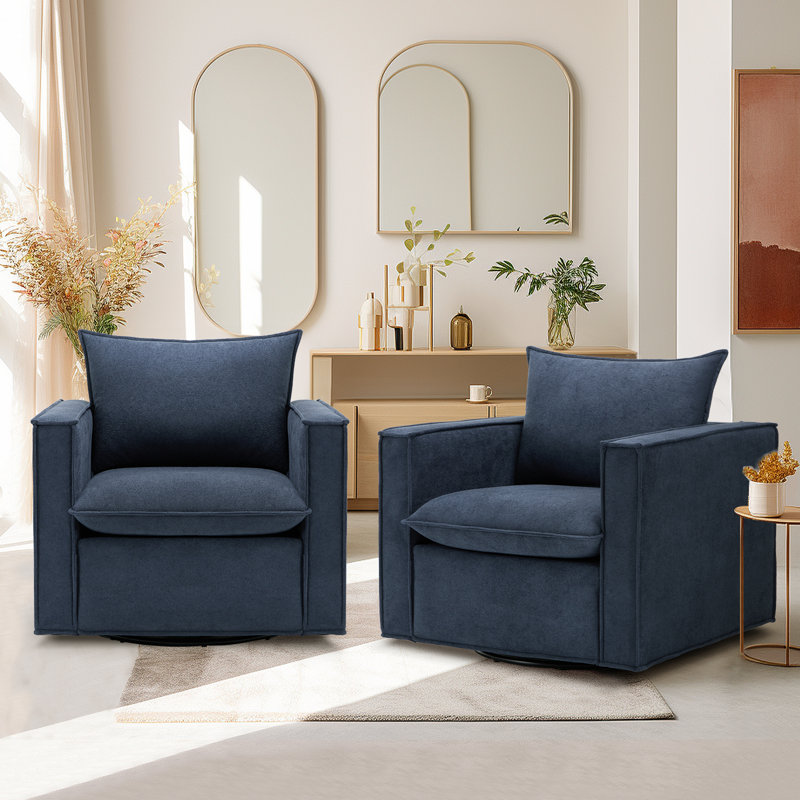 Fauteuil pivotant rembourré de 34 po de largeur avec coussin dodu, Polyester bleu