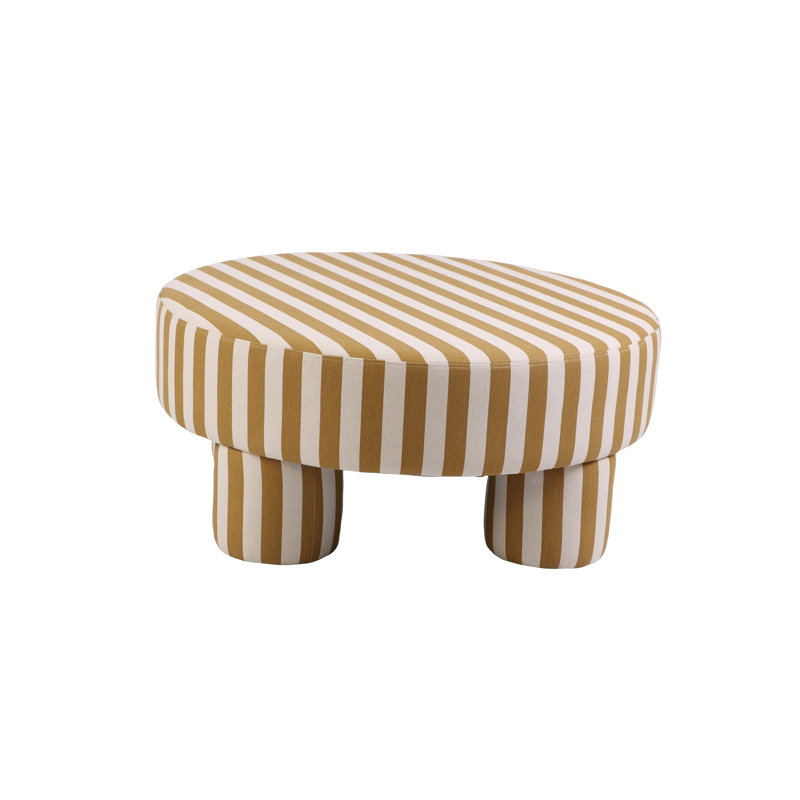 Round Fabric Upholstered Striped Table Ottoman