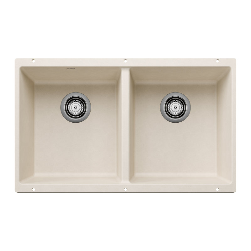Precis SILGRANIT 29" L X 18.13'' W Double Bowl Undermount Kitchen Sink, Soft White