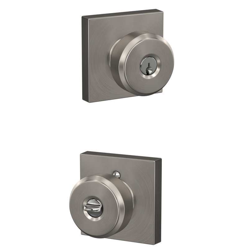 Bouton de porte avec rosette Bowery, Nickel satiné, À clé