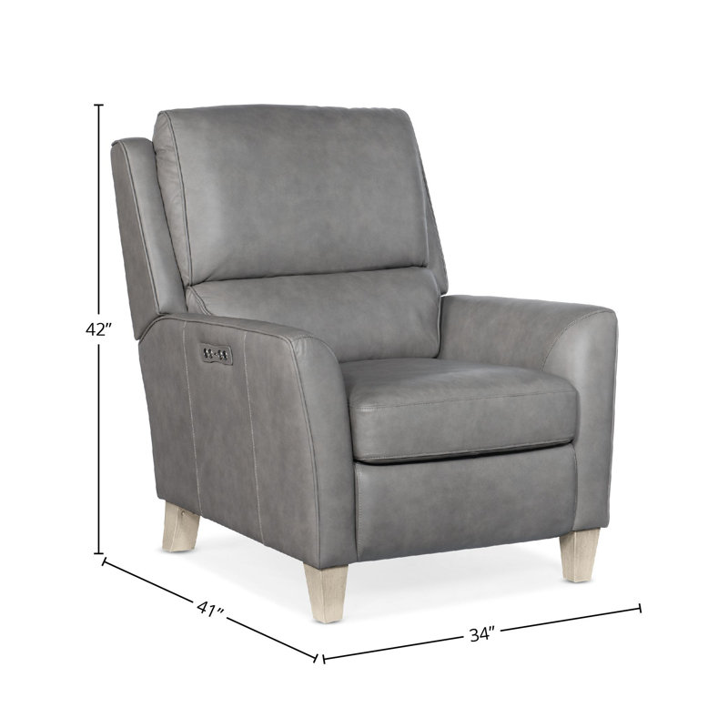 Dontay Genuine Leather Power Recliner with Articulating Headrest, Gray Genuine Leather