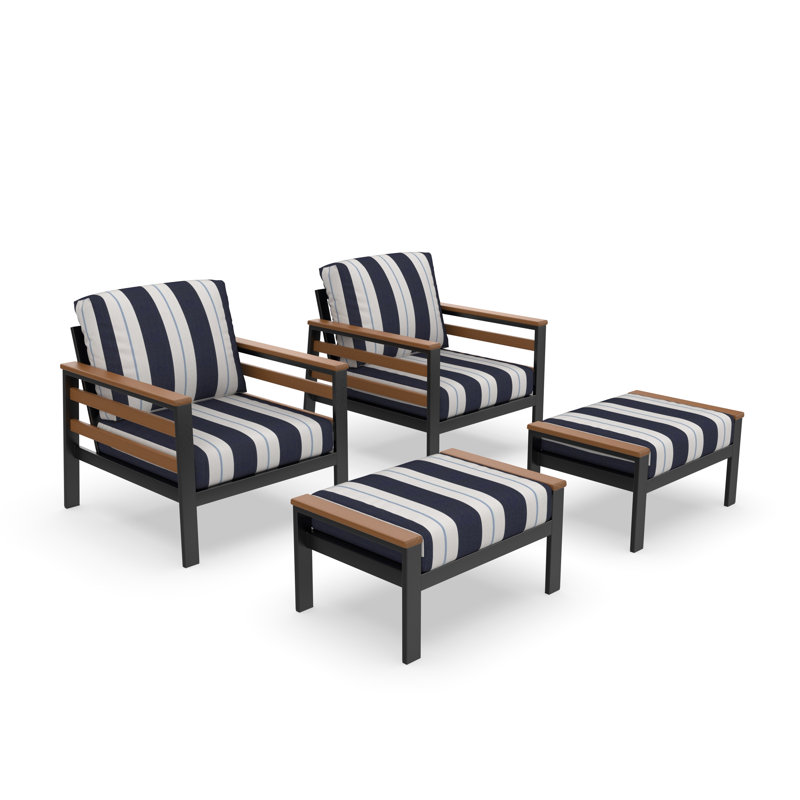 Ensemble de chaise longue d'extérieur et repose-pieds avec coussins Sunbrella, Brown