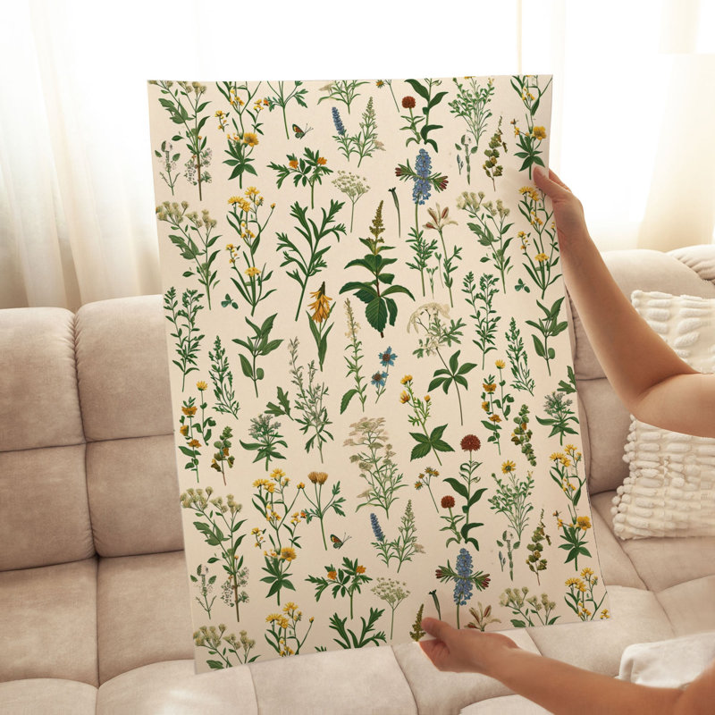 «Botanical Plants & Wildflowers Garden», reproduction d'art sans cadre, H 36 po x l 24 po