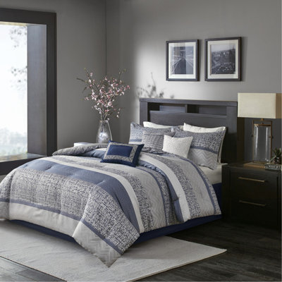 Ensemble d'édredon 7 pièces jacquard bleu marine