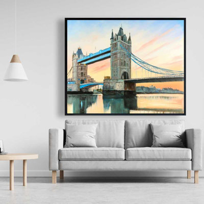 Sunset on the London Bridge - Blue Places Framed Canvas Decor