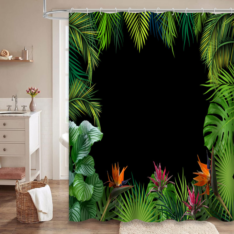 Rideau de douche à bordure tropicale avec 12 crochets, L 72 po x l 72 po
