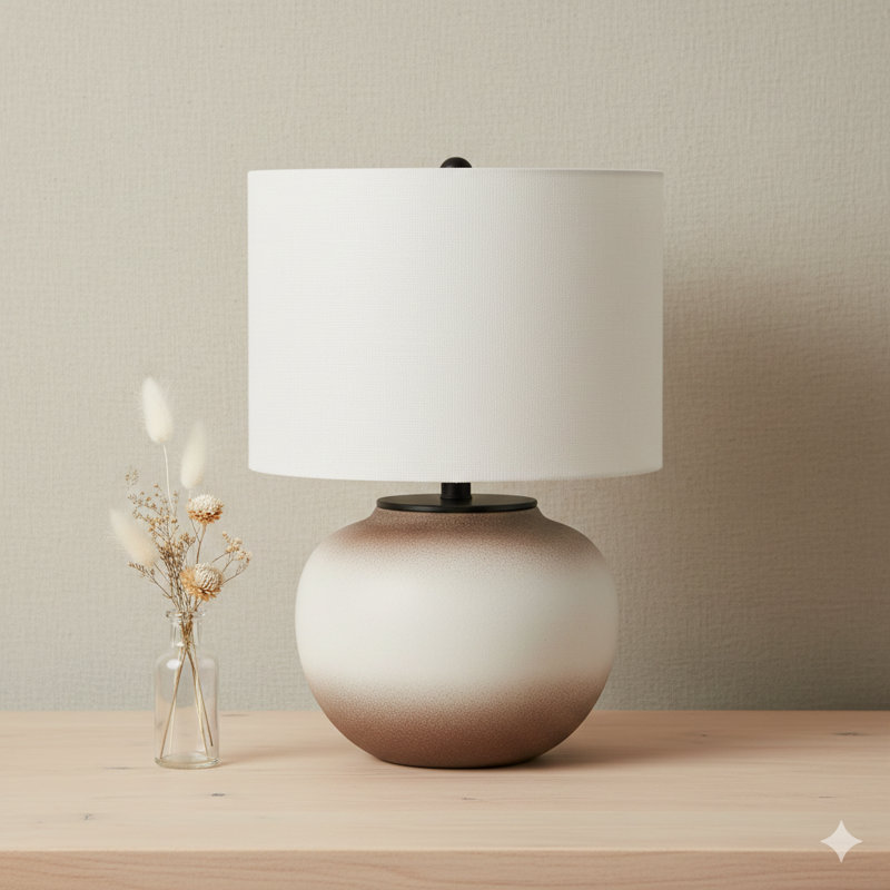 Lighting, H 21 po, lampe de table, céramique crème, abat-jour ivoire / crème, moderne