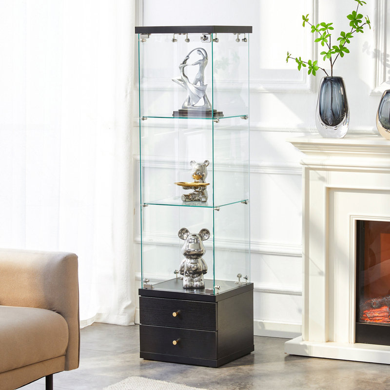 Vitrine en verre non éclairée de style américain avec tablettes réglables
