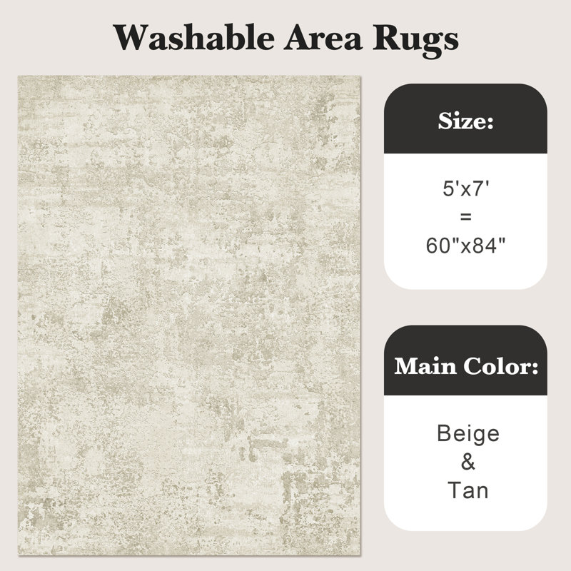 Washable Rug, Anti-Slip Abstract Area Rug, Stain Resistant Rugs for Living Room(Beige), Rectangle 5' x 7'