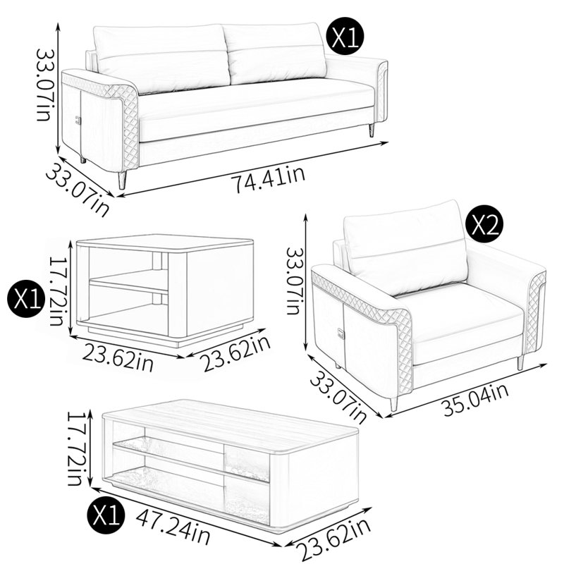 European style simple sofa tea table combination, Leather Match