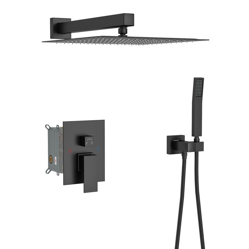 Lsi 10-inch Square Dual Shower Head System, Wall Mounted, Rain Shower With Handheld Head And Rough-in Valve, Matte Black, Stainless Steel