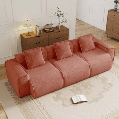 Canapé modulaire en velours 3 places avec coussins décoratifs