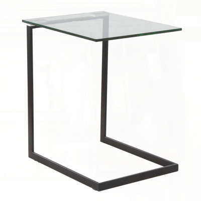 Zenn Contemporary End Table in Black Metal and Clear Glass Table Top by LumiSource
