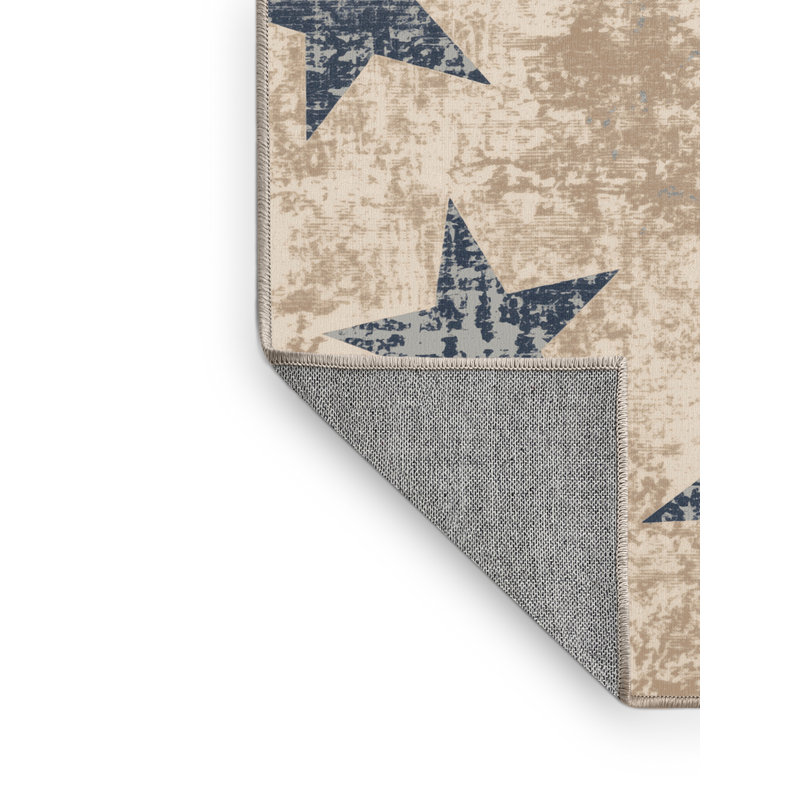 Tapis abstrait moderne et contemporain lavable à la machine Myrtlewood du 4 juillet en beige - reliure beige, 5 x 7