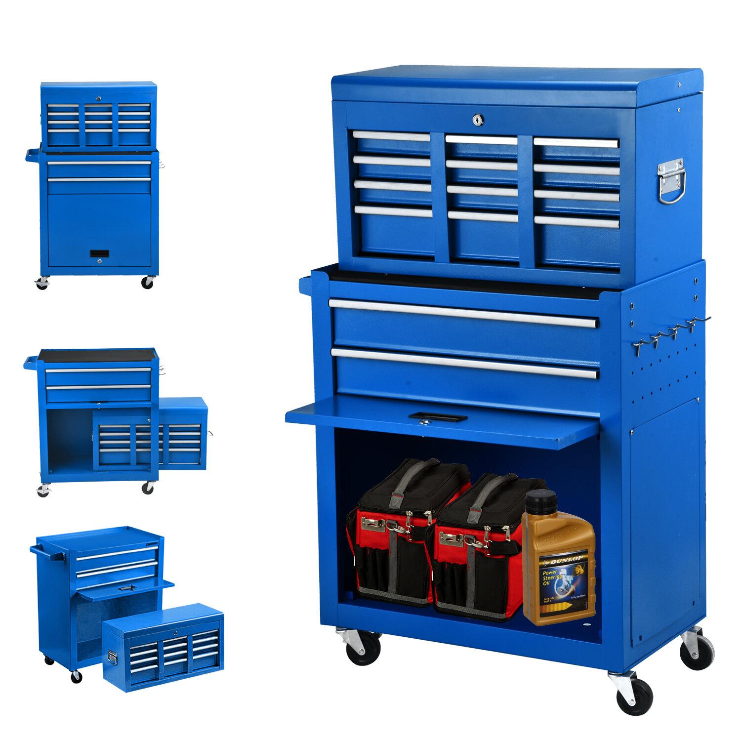 8-Drawer Rolling Tool Chest, Storage Cabinet, Removable Portable Top Box with Lock WFX Utility Color: Blue