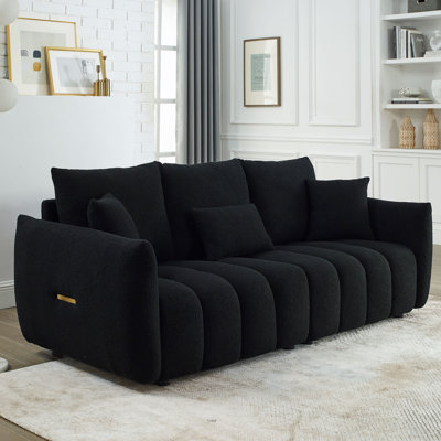 79.5-Inch Premium Teddy Fabric 3-Seater Sofa With Solid Wood Frame And Plush Back Pillows For Ultimate Comfort.