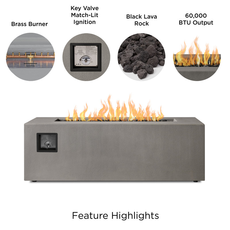 Estes Concrete Propane Fire Pit Table by Jensen Co., Flint, 19" H x 60" W x 30" D, Natural Gas