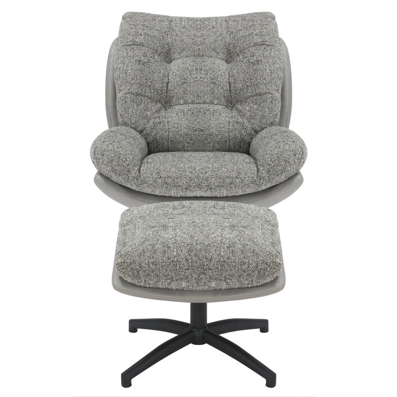 Cedrie Upholstered Tweed Swivel Standard Recliner With Footstool, Grey