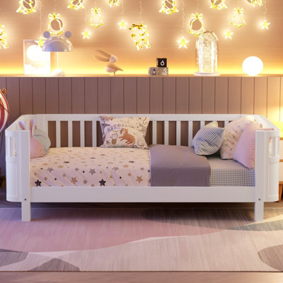Lit plateforme en bois avec rails de sécurité, structure de lit pour tout-petit à profil bas, lit pour enfants