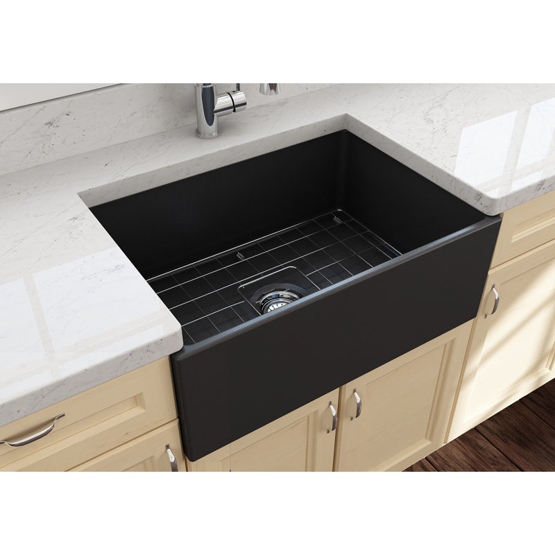 27 in. L Farmhouse Kitchen Sink, Matte Dark Gray