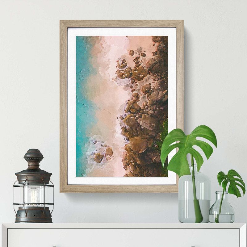 Beach Lines - Single Picture Frame Painting, 45cm H x 33cm W x 2cm D, Oak Framed