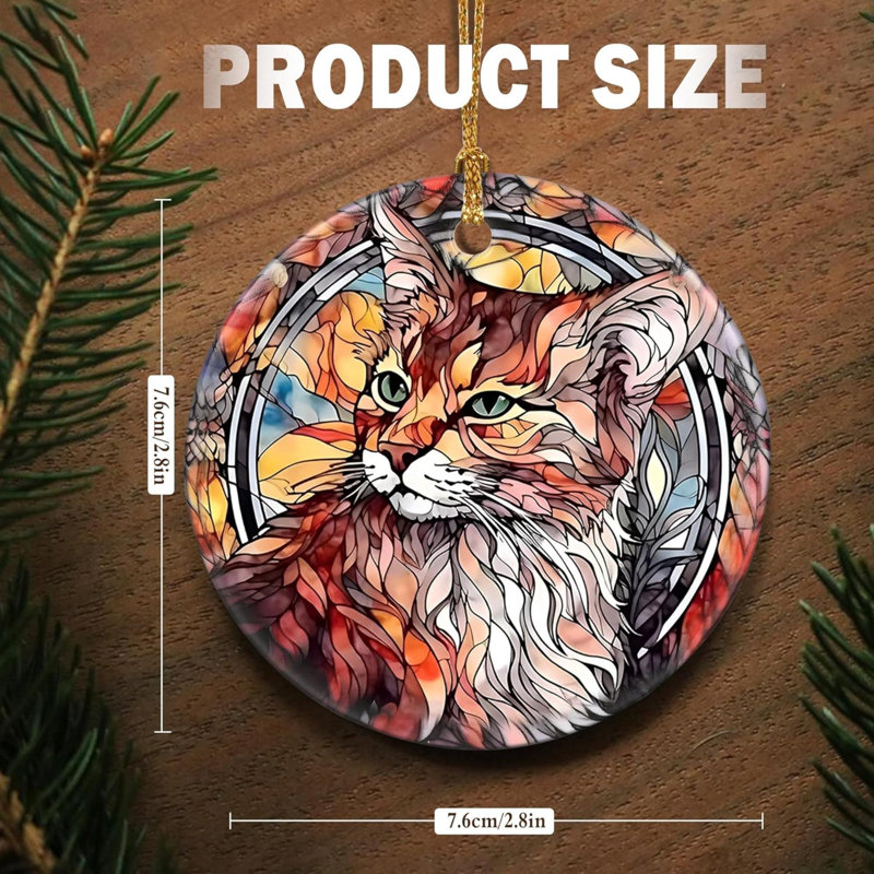 Ornement de chat, décoration de Noël, décoration de Noël, idée de cadeau de fête, souvenir d'héritage, céramique ronde, échange de cadeaux, cadeau de babiole, idée de cadeau, chat