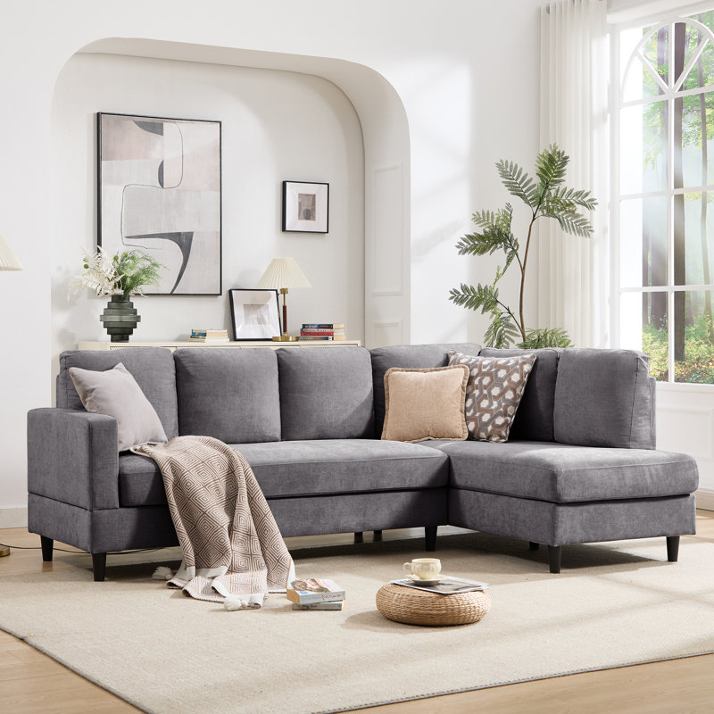 Canapé modulaire en L 95 po, Chenille gris pâle