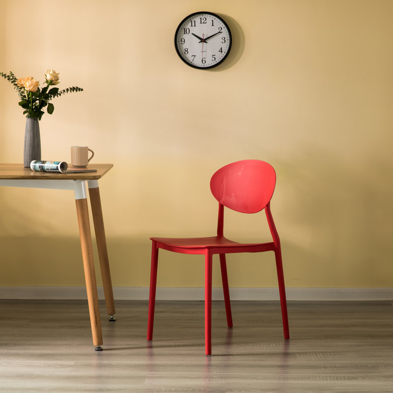 Modern Plastic Outdoor Dining Chair with Open Oval Back Design, Red, 1