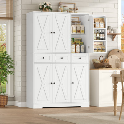 67''H Large Kitchen Pantry With Food Rack & 3 Drawers