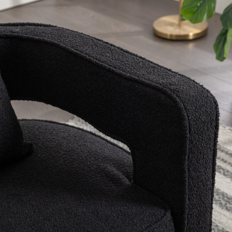 Dangira Upholstered Swivel Barrel Chair, Black Polyester