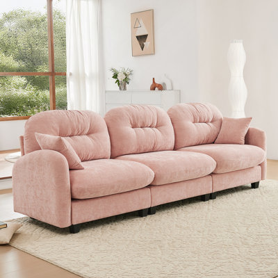 Canapé modulaire à trois places avec tissu en chenille doux, dossier capitonné, conception ergonomique et base en bois de haute qualité pour les espaces de vie