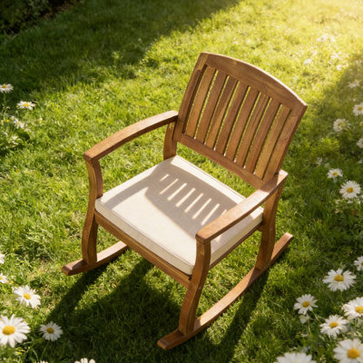 Chaise berçante d'extérieur en bois d'acacia avec coussins - idéale pour le jardin, la pelouse, la cour arrière, la piscine