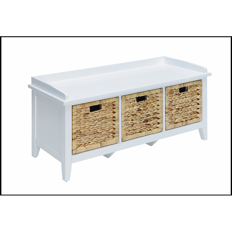 Banc Flavius en rotin et blanc avec rangement Design simple, confortable et durable, banc multifonctionnel