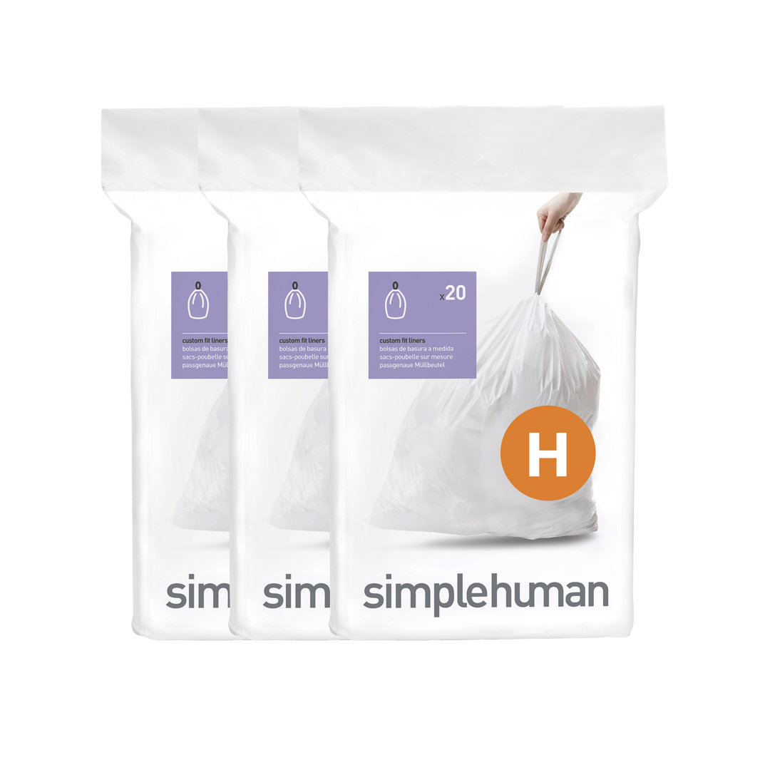 Simplehuman Code H Custom Fit Drawstring Trash Bags, 30-35 Liter / 8-9.2 Gallon simplehuman Color: White Pack Size: 60