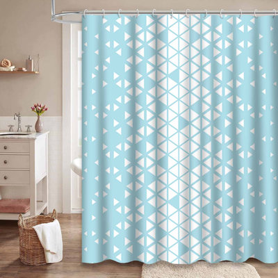 Rideau de douche abstrait géométrique bleu à 12 crochets