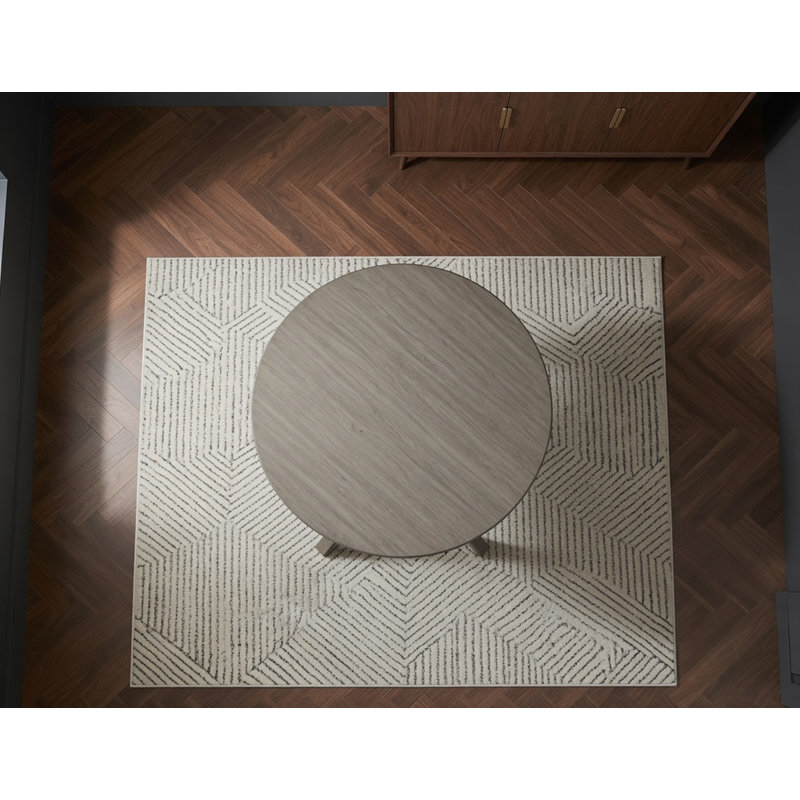 Extendable Round Pedestal Dining Table in White and Grey With 18" Takeout Leaf (Seats 4-6 people)