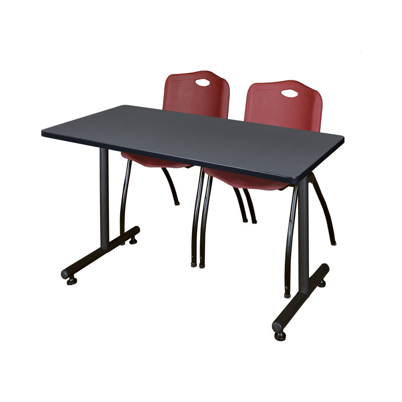Table de formation en T Nick Nick, chaises empilables 2 M, H 29 po x L 48 po x l 30 po, Bourgogne, Gris