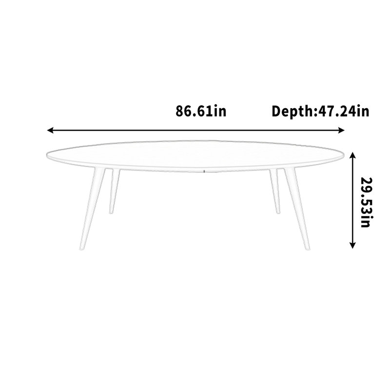 Bureau de conférence elliptique, réception blanche simple, H 29,53 po x l 86,61 po x P 47,24 po