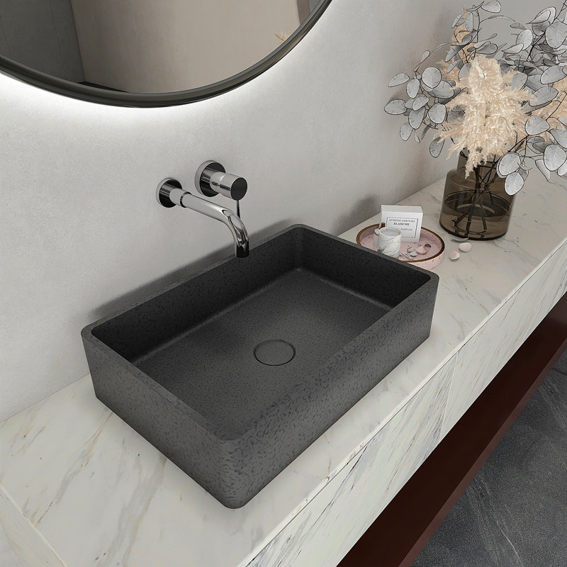 Lavabo de salle de bain rectangulaire en béton 19,68 "gris foncé moderne avec motifs