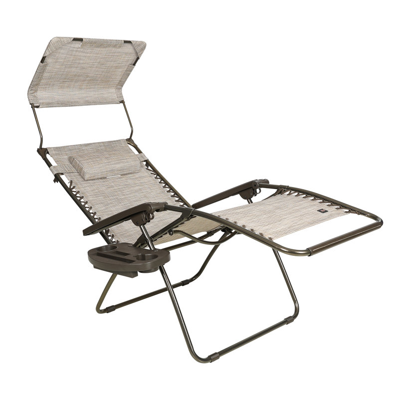  30" Wide XL Zero Gravity Outdoor Lounge Chair w/ Canopy, Sand
